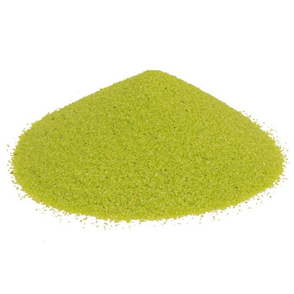 Dekorativer Sand in Grün mit feiner Körnung.