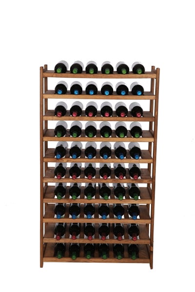 PROREGAL Weinregal SPREEWALD HxBxT 124x70x33cm 60 Flaschen auf 10 Ebenen Massives Kiefernholz Braun geölt