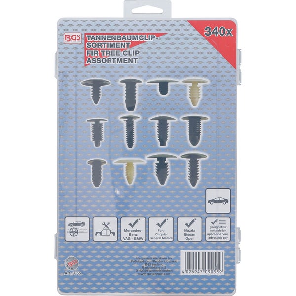 BGS Tannenbaumclip-Sortiment für GM / VW / Chrysler / BMW / Nissan / Ford 340tlg. - 9055