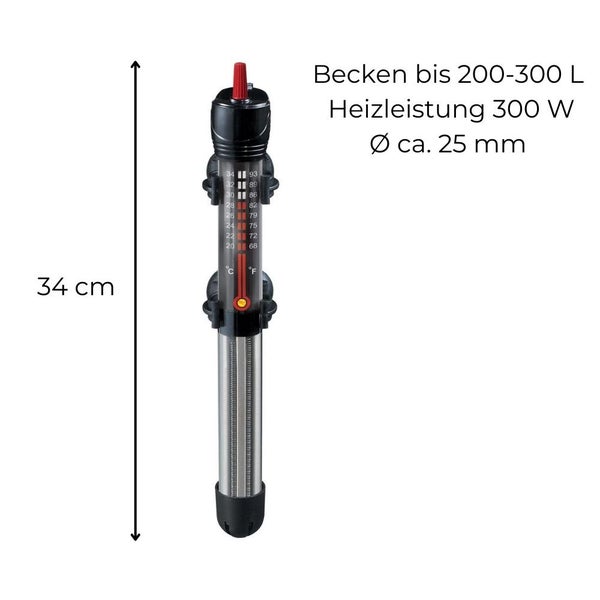 Aquarienheizer mit 300 Watt Heizleistung und einer Länge von 34 Zentimetern