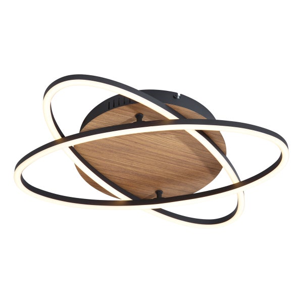 Deckenleuchte mit LED Ringen und Holzoptik