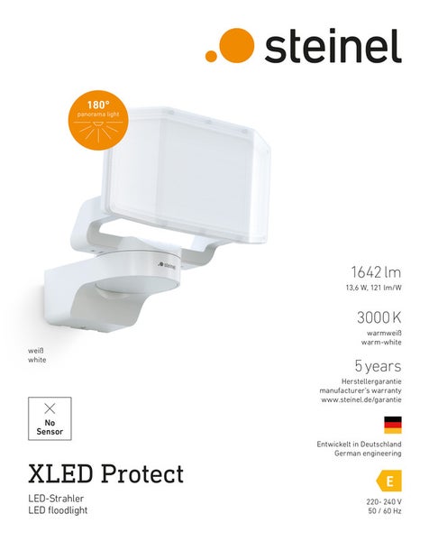 Weißer LED-Strahler mit 180-Grad-Panorama-Licht und ohne Sensor