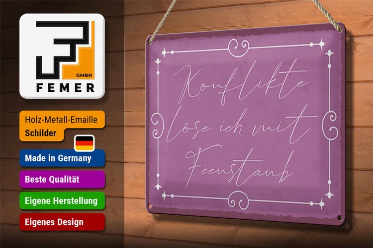 Blechschild Spruch 30x20cm Konflikte löse ich mit Feenstaub