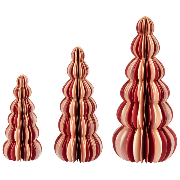 Dekorative Weihnachtsbäume in Beige/Rot im 3er-Set DHAULAGIRI