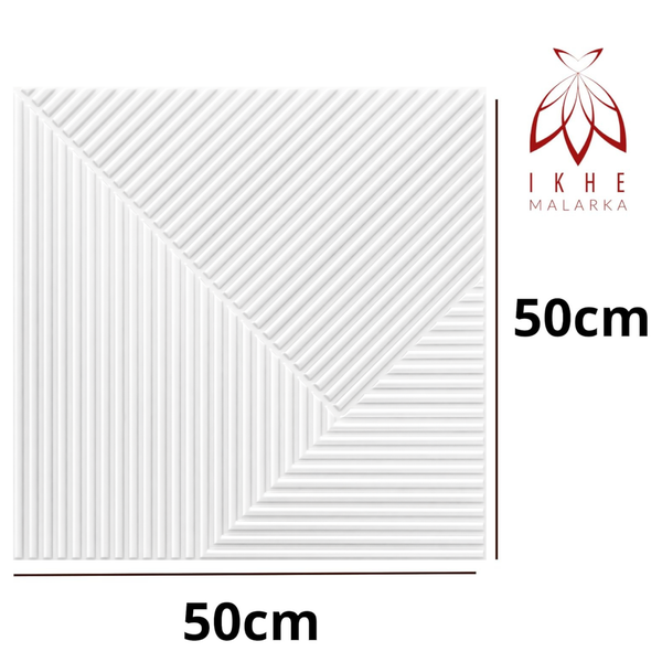 IKHE MALARKA 3D-Wandpaneel mit geometrischem Rippenmuster, 50 mal 50 Zentimeter.