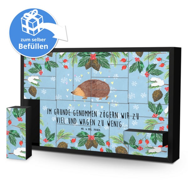 Mr. & Mrs. Panda Befüllbarer Adventskalender Igel Herzen - Blau Pastell