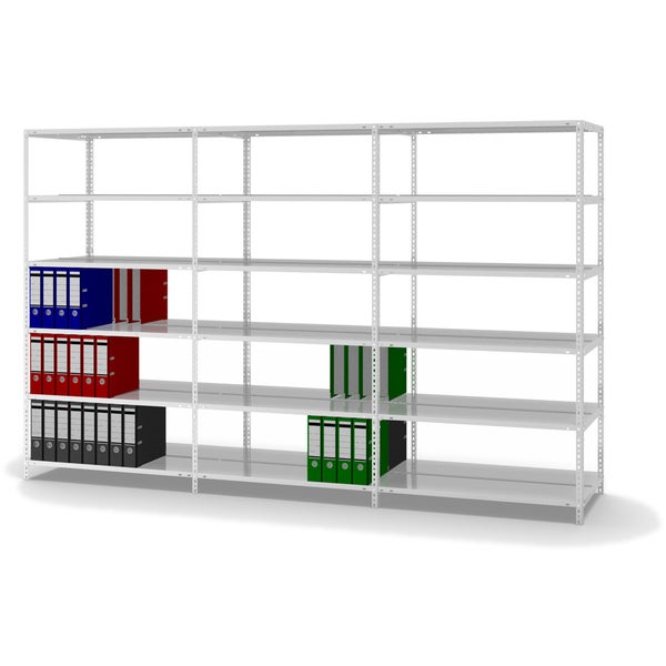 PROREGAL Aktenregal Schraubsystem Grundregal HxBxT 185 x 100 x 60 cm 6 Ebenen Fachlast 90 kg Mit Deckboden Beidseitig Nutzbar Lichtgrau