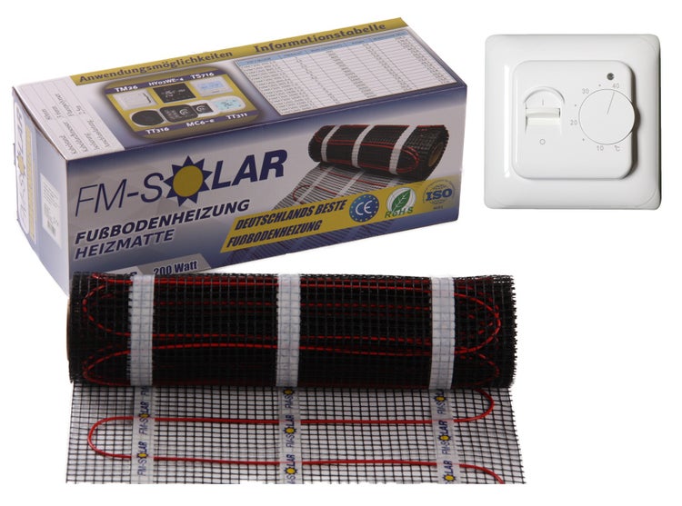 FM SOLAR elektrische Fußbodenheizung Heizmatte mit Thermostat in der Verpackung