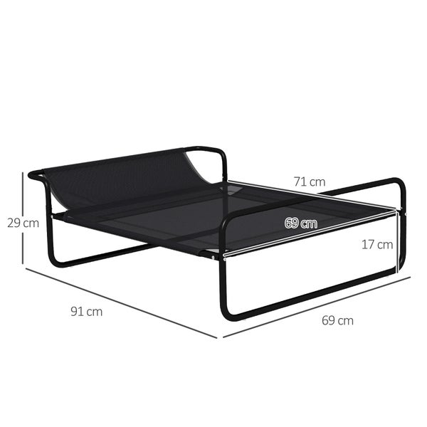 PawHut Hundeliege Outdoor, Erhöhtes Hundebett mit atmungsaktivem Mesh-Bezug, Haustierbett für kleine und mittelgroße Hunde Schwarz 91 x 69 x 29 cm