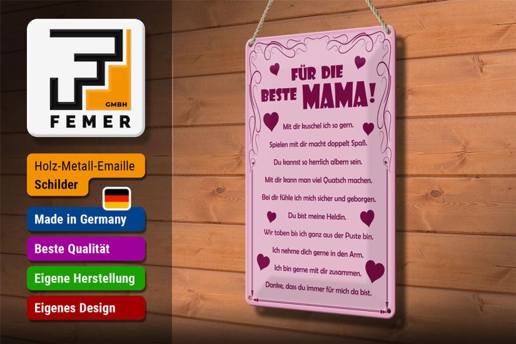 Blechschild Spruch 20x30cm Für die beste Mama