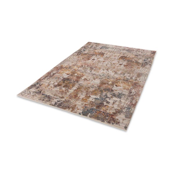 Rechteckiger Teppich im Vintage-Stil mit abstraktem orientalischem Muster und Used-Look.