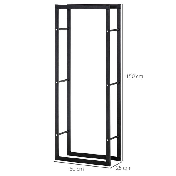 HOMCOM Kaminholzregal, für Innen und Außen, 60 x 25 x 150 cm, Metall, Schwarz