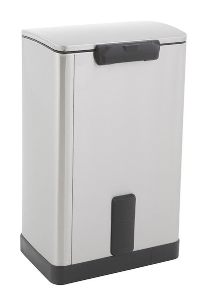 PROREGAL Stilvoller Rechteckiger Treteimer Mit Extra Breitem Pedal 40 Liter HxBxT 65 x 40,3 x 34,5 cm Edelstahl & Silber