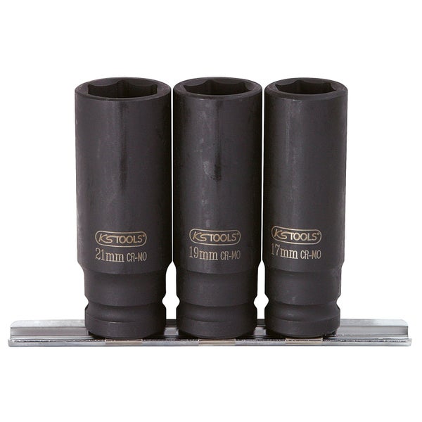 KS Tools Steckschlüsseleinsatz Satz mit den Größen 21 mm, 19 mm und 17 mm aus Chrom-Molybdän-Stahl