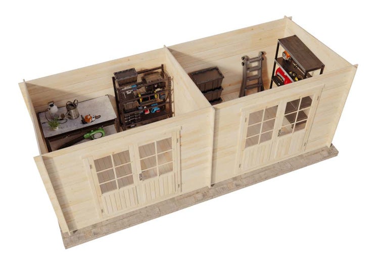 Alpholz Gartenhaus Maria Twin Gartenhaus aus Holz in Grau Naturbelassen mit 40mm Wandstärke