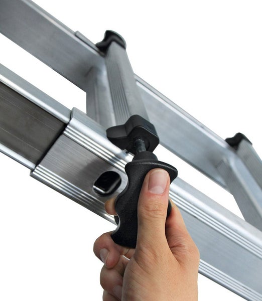 Hand bedient Arretierung einer Aluminiumleiter mit Kunststoff Drehknopf zur Höhenverstellung
