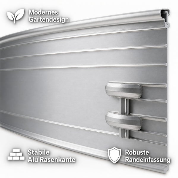 Stabile Rasenkante aus Aluminium zur Beetbegrenzung im modernen Gartendesign mit robuster Randeinfassung für den Gartenbau.