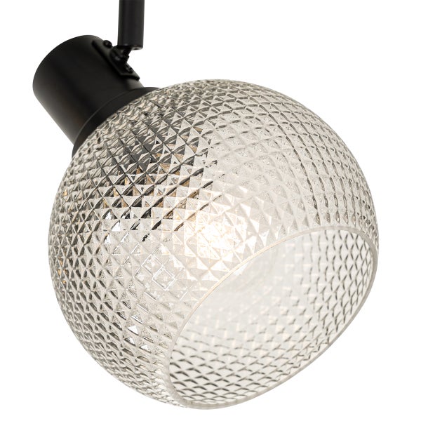 Spotleuchte mit transparentem, kugelförmigem Lampenschirm mit Rautenmuster