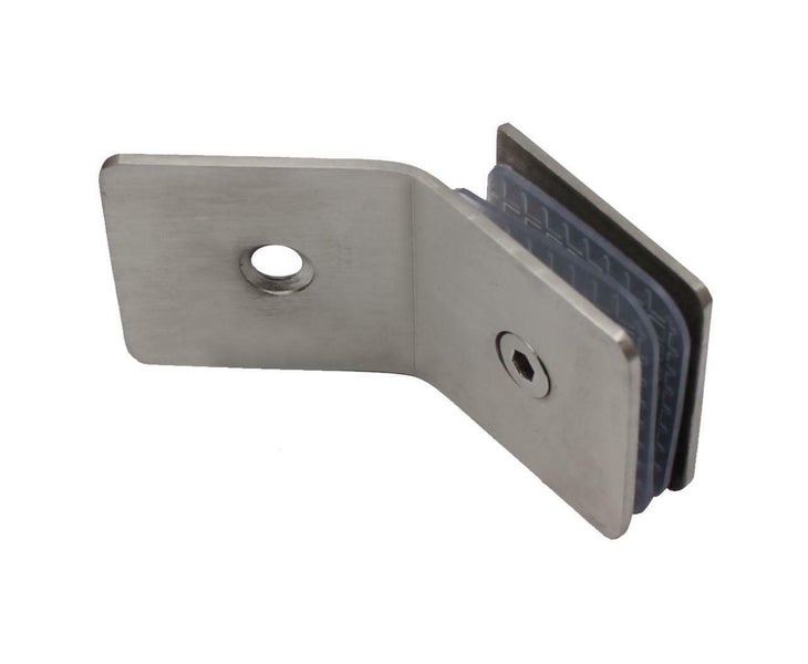 Winkelverbinder aus Edelstahl fuer Glasplatten mit Gummieinlage