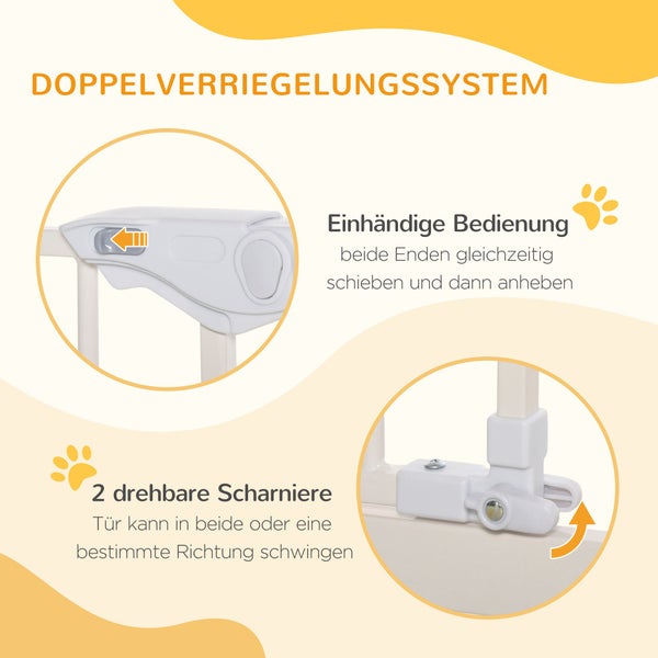 PawHut Türschutzgitter extra hoch Treppenschutzgitter 97,5 x 104,1 cm Hundegitter ohne bohren mit Verlängerung Absperrgitter mit Doppelter Verschluss für Haustier Auto-Close Metall Weiß