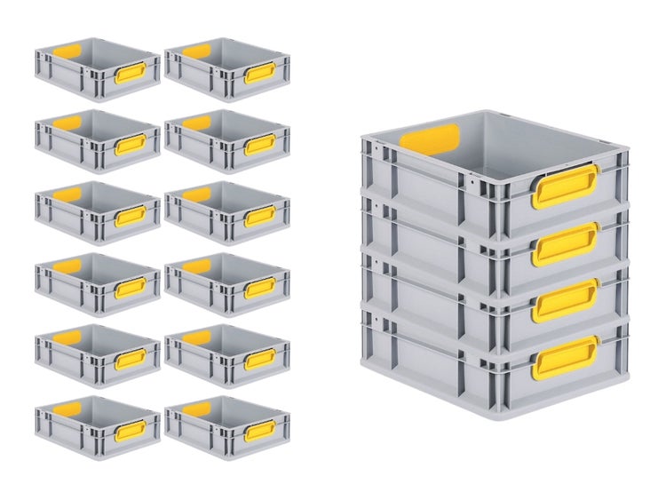 PROREGAL Spar Set 16x Eurobox Nextgen Color HxBxT 12 x 30 x 40 cm 11 Liter Griffe Gelb Geschlossen Glatter Boden Eurobehälter Transportbox