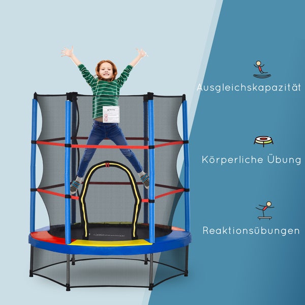 HOMCOM Trampolin für Kinder, 140cm x 140cm x 160cm, Metall, Bunt