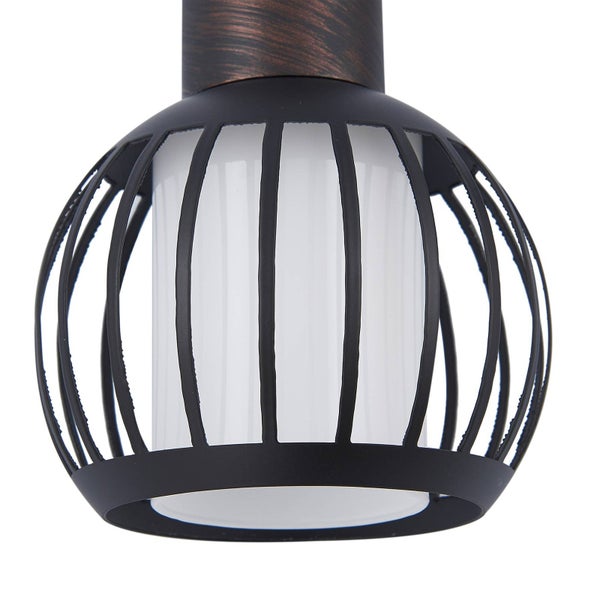 Deckenleuchte mit schwarzem Metallkäfig und zylindrischem Lampenschirm