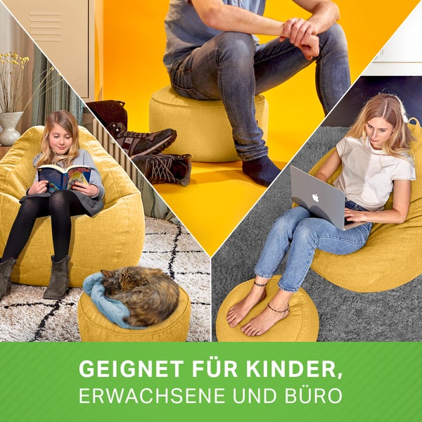 Green Bean 2er Set Indoor XXL Sitzsack + Hocker mit EPS-Perlen Füllung - Fußhocker Fußkissen Sitz-Pouf Bodenkissen Liegekissen Sitzkissen Lounge Chair Sitzhocker Relax-Sessel Bean Bag Gelb