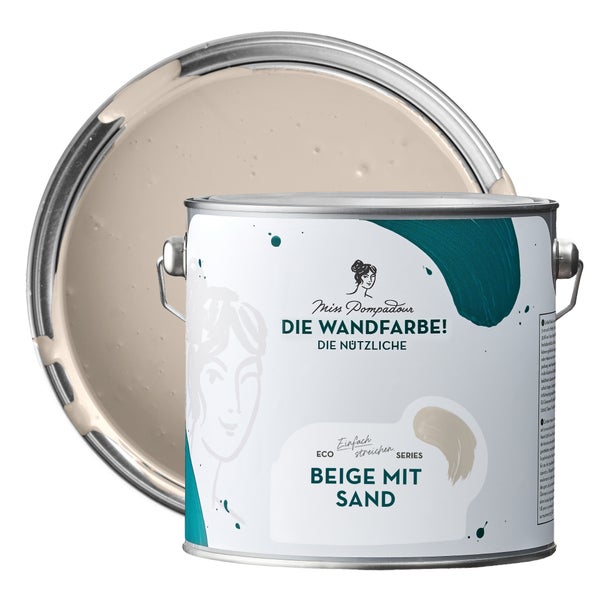 MissPompadour abwaschbare Wandfarbe 2.5L Beige mit Sand - hohe Deckkraft und Ergiebigkeit - matte, scheuerbeständige Innenfarbe - geruchsarm, wasserbasiert, atmungsaktiv - Die Nützliche