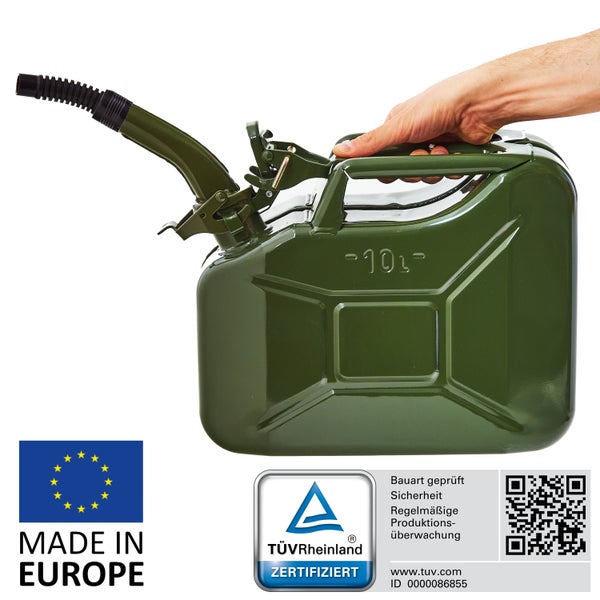 BW® Kraftstoffkanister Metall Benzinkanister 3x 10 Liter mit Ausgießer - Olivgrün - RAL 6003 - TÜV-geprüft und UN-Zulassung - Made in Europe