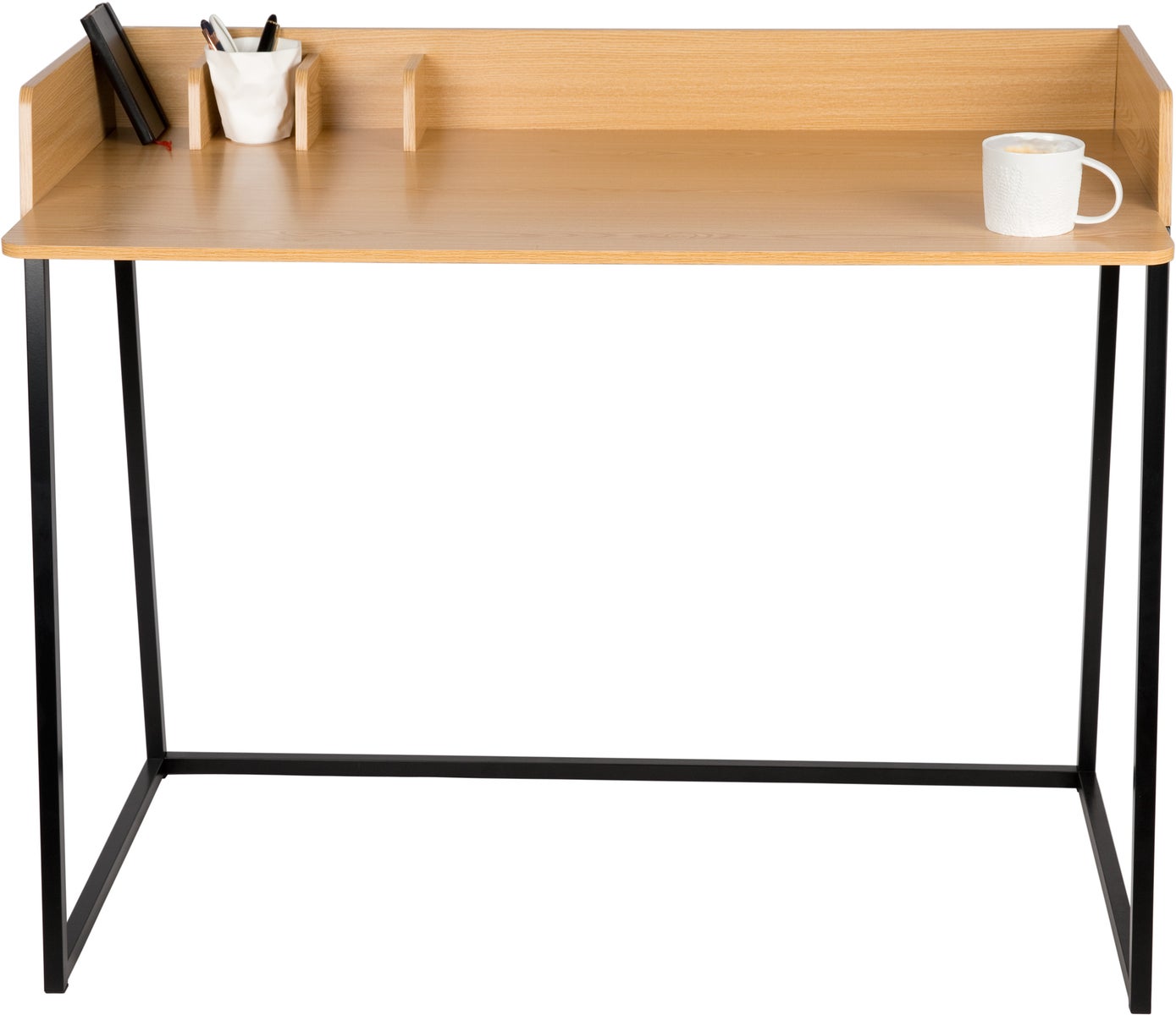 WONDERMAKE - Design Schreibtisch aus Holz und Metall, Bürotisch PC-Tisch Computertisch Arbeitstisch für Home Office, Eiche hell braun schwarz