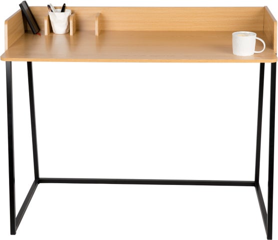 WONDERMAKE - Design Schreibtisch aus Holz und Metall, Bürotisch PC-Tisch Computertisch Arbeitstisch für Home Office, Eiche hell braun schwarz-thumb-0