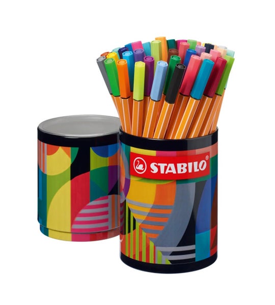 STABILO Fineliner point 88 ARTY 45er Metalldose Inhalt: 45 Point 88, mit transdparentem Kunststoffeinsatz im Deckel, in Metalldose mit praktischer Aufhängertasche