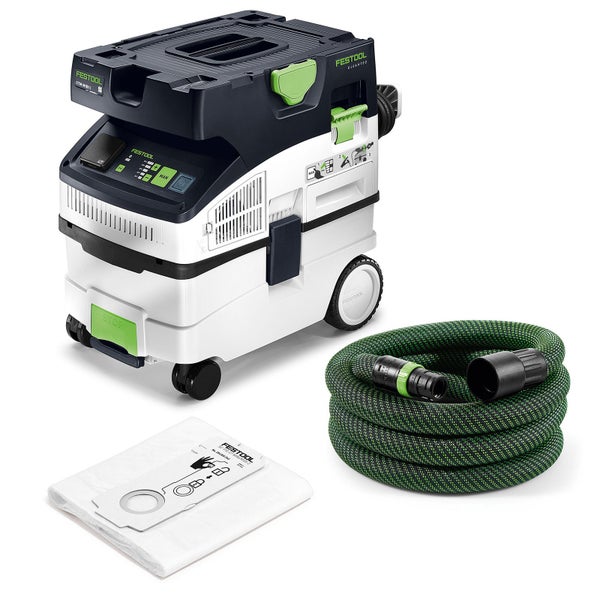 Festool Absaugmobil CTM MIDI I Cleantec mit Saugschlauch und Filtersack.