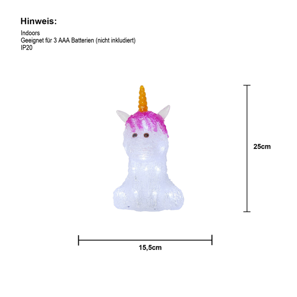 Leuchtdekoration Einhorn, 25 cm hoch und 15,5 cm breit, geeignet für den Innenbereich