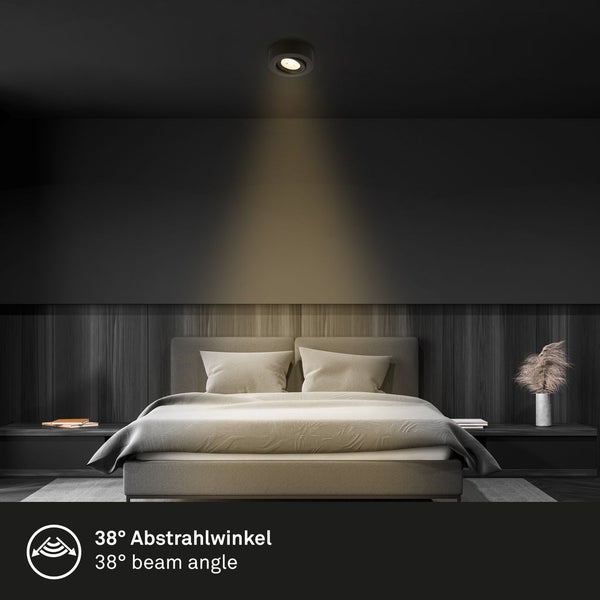 Briloner Desi 2 in 1 LED Aufbauspot und Einbaustrahler, 2 in 1 LED Aufbauspot und Einbaustrahler, Schwenkbar, Flach, Warmweißes Licht, Schwarz, Ø9 x 3 cm