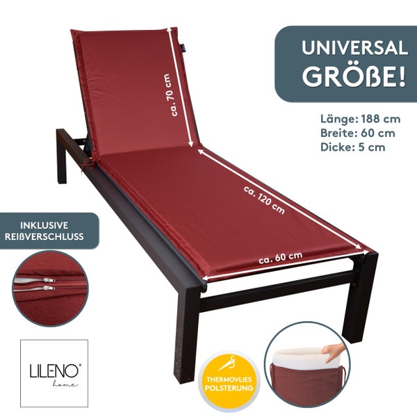 LILENO home Liegenauflage, Universalgröße 188 x 60 x 5 Zentimeter, mit Reißverschluss und Thermovlies-Polsterung.