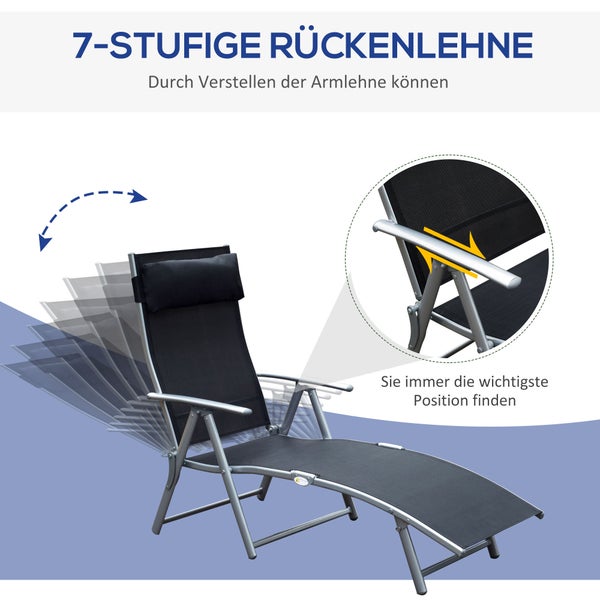 Outsunny Sonnenliege, Gartenliege, klappbar, mit Kissen, 137 x 63,5 x 100,5 cm, Metall+Stoff, Schwarz