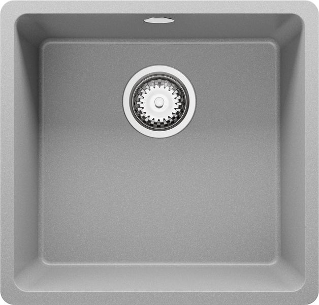 PRIMAGRAN Spülbecken Grau 46x44cm, Granitspüle 1 Becken + Ablauf-Set, Küchenspüle ab 50er Unterschrank - Venedig Slim Easy