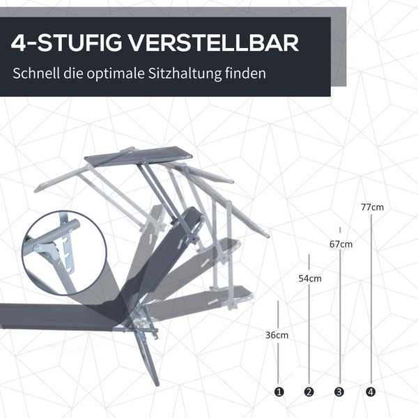 Outsunny Sonnenliege, klappbar, mit Sonnenschutz, 187 x 58 x 36 cm, Metall, Oxford-Gewebe, Grau