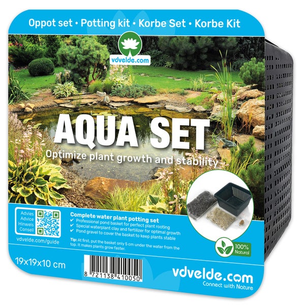 Van der Velde Aqua Set Wasserpflanzen-Pflanzset, 19 mal 19 mal 10 Zentimeter, inklusive Teichkorb, Ton, Dünger und Kies.