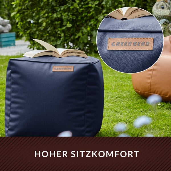 Green Bean Sitzhocker aus Kunstleder - Pouf mit EPS Perlen Füllung - 40 x 40 cm - perfekte Ergänzung zum Sitzsack - Sitzwürfel Sitzkissen Hocker Fußhocker - Dunkelblau