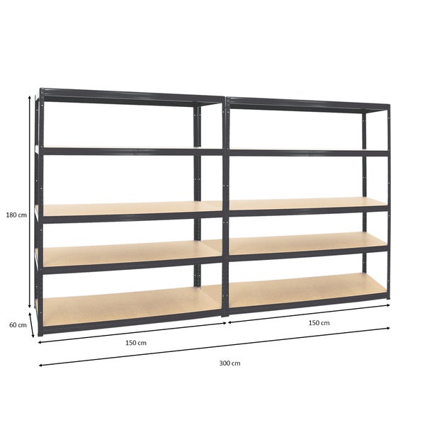 PROREGAL Mega Deal 2x Schwerlastregal Giant Elephant HxBxT 180 x 150 x 60 cm Fachlast 200 kg Schwarz