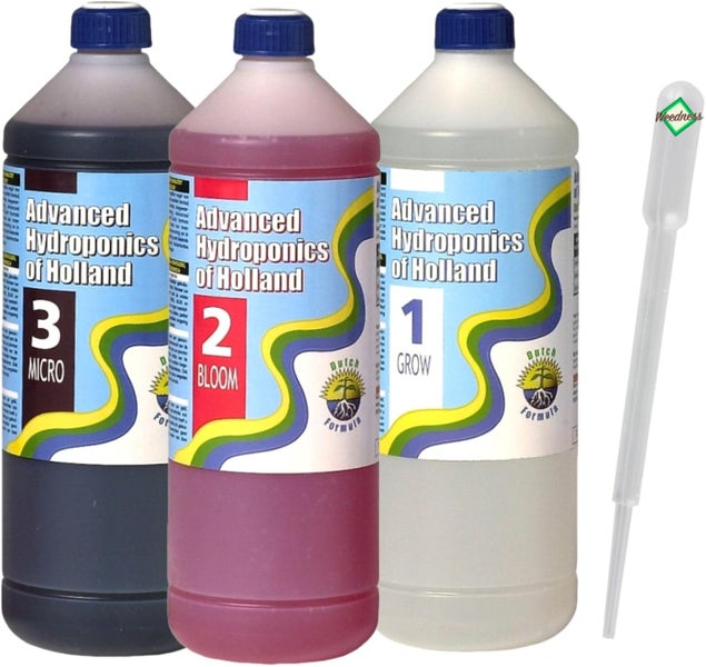 Advanced Hydroponics of Holland Flüssigdünger-Set Dutch Formula 1 Grow, 2 Bloom, 3 Micro und Dosierpipette