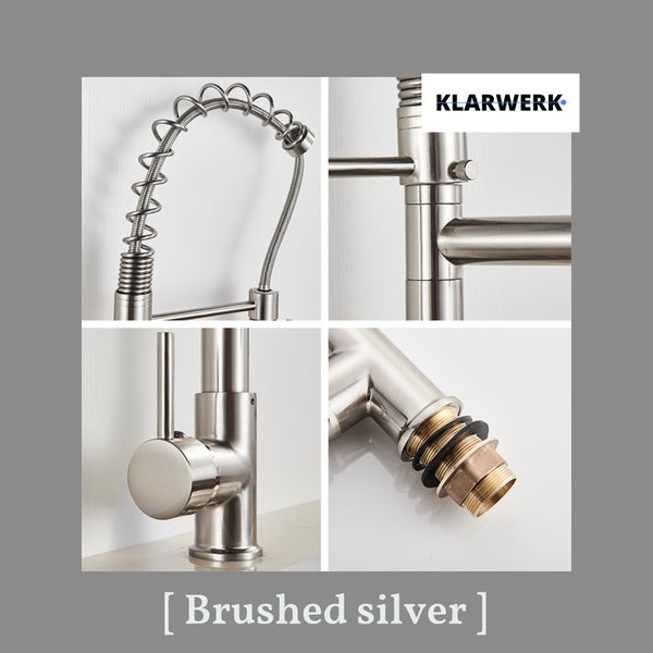 Björn | Gastronomie Chrom Silber Küchenarmatur| Zwei Brausen | Edelstahl Professional Wasserhahn Küche| Doppelspülbecken Restaurant
