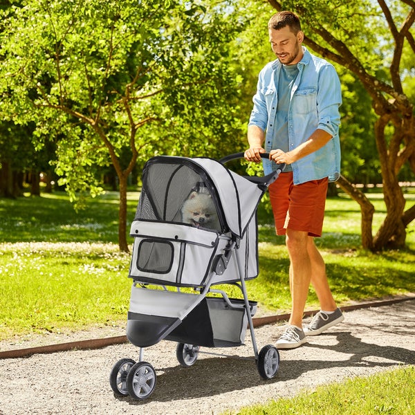 PawHut Hundewagen Hundebuggy Buggy Hunde Katzen mehrfarbig (Grau)