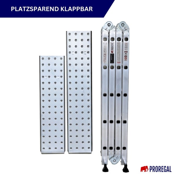 Platzsparende, klappbare Mehrzweckleiter mit zwei Arbeitsbühnen