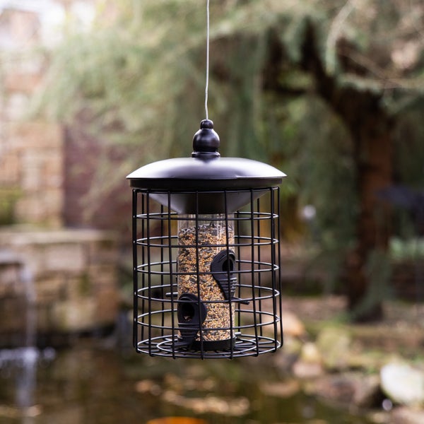 Vogelfutterhaus CULT at home Futtersäule Höhe 29 cm schwarz Metall mit Schutzkäfig