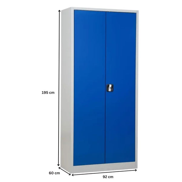 PROREGAL Stahlschrank Bee 4 Fachböden HxBxT 195 x 92 x 60 cm Pulverbeschichtetes & Verstärktes Fachbodenmaterial Grau & Blau