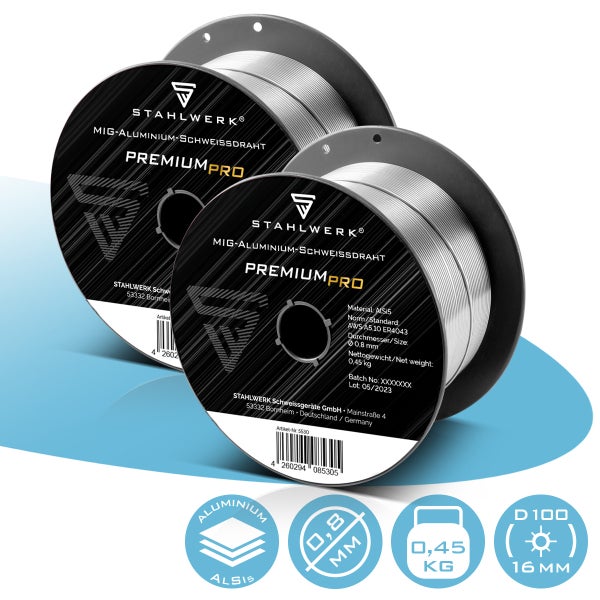 STAHLWERK Schweißdraht MIG MAG Aluminium ER4043 Si5 (ALSI-5) Ø 0,8 mm 2er Set